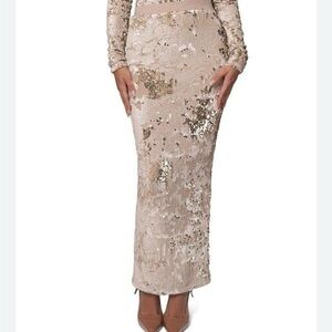 JLUXLABEL Gold and beige Sequin Pencil Skirt / strapless dress